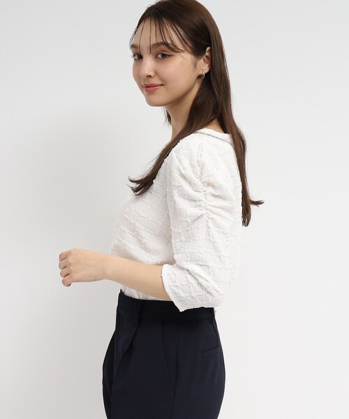 index（インデックス）の「◆UV ギャザースリーブトップス【イージーケア/洗濯機洗い可】（Tシャツ/カットソー・レディース・オフホワイト/サックスブルー/ブラック/ライトイエロー系・36/42/40/38）」の6枚目の写真