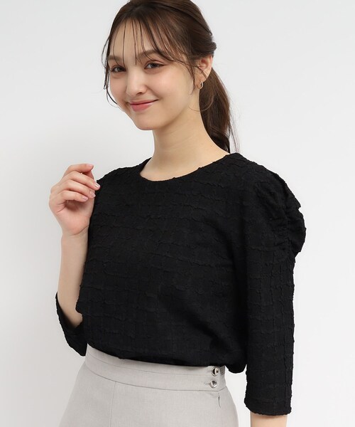 index（インデックス）の「◆UV ギャザースリーブトップス【イージーケア/洗濯機洗い可】（Tシャツ/カットソー・レディース・オフホワイト/サックスブルー/ブラック/ライトイエロー系・36/42/40/38）」の10枚目の写真