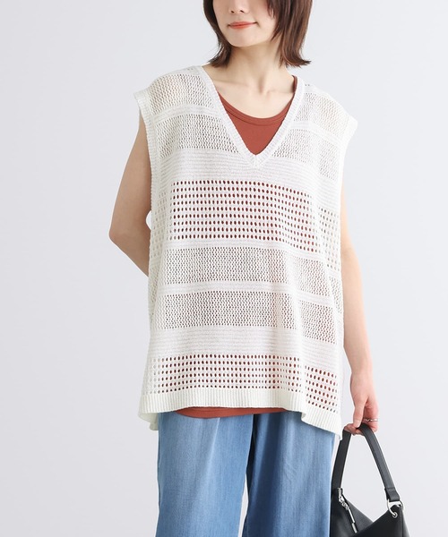 n'OrLABEL（ノアールレーベル）の「『テープヤーン透かし編みニットベスト』（ベスト・レディース・オフホワイト/チャコール・FREE）」の3枚目の写真