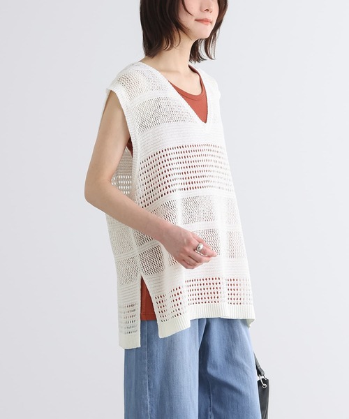 n'OrLABEL（ノアールレーベル）の「『テープヤーン透かし編みニットベスト』（ベスト・レディース・オフホワイト/チャコール・FREE）」の4枚目の写真