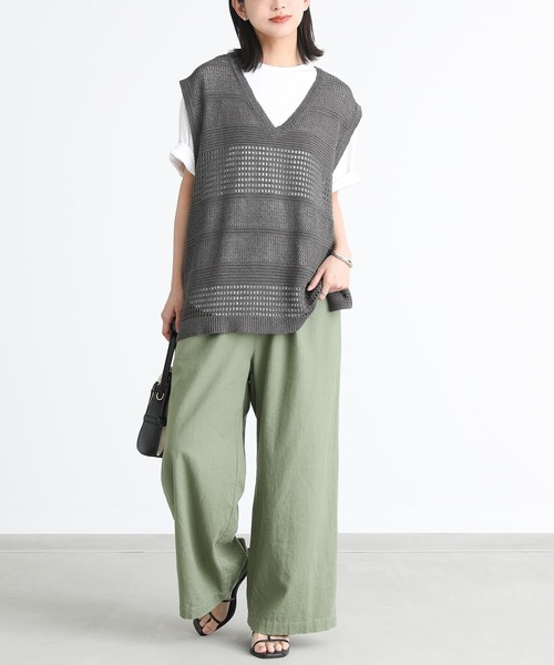 n'OrLABEL（ノアールレーベル）の「『テープヤーン透かし編みニットベスト』（ベスト・レディース・オフホワイト/チャコール・FREE）」の11枚目の写真