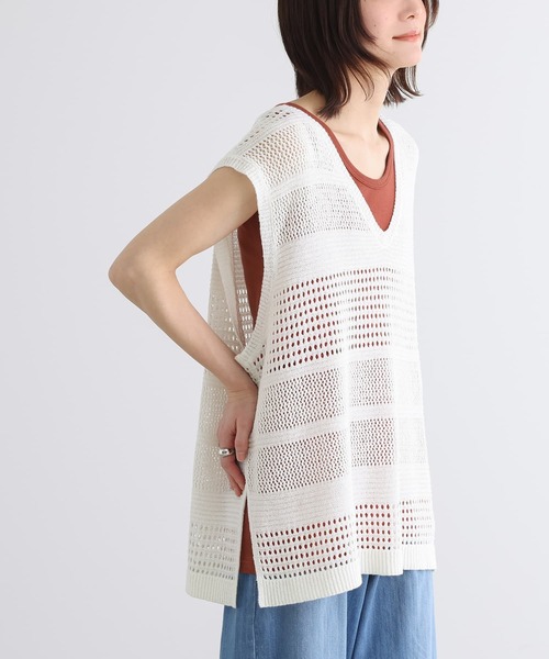 n'OrLABEL（ノアールレーベル）の「『テープヤーン透かし編みニットベスト』（ベスト・レディース・オフホワイト/チャコール・FREE）」の22枚目の写真