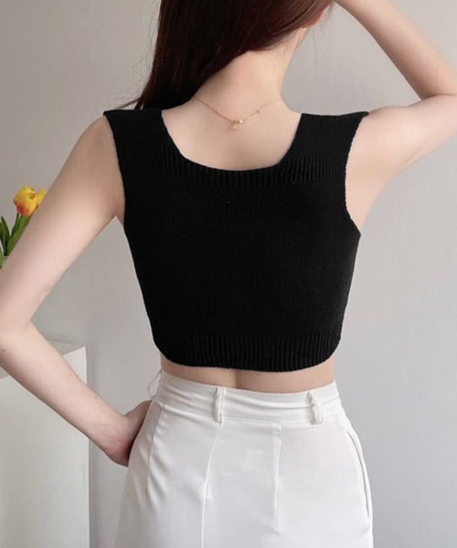 Miniministore（ミニミニストア）の「ショート丈 カップ付きニットタンクトップ（タンクトップ・レディース・ダークベージュ/キャメル/ホワイト/ブラック・FREE）」の7枚目の写真