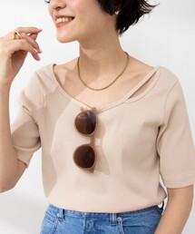 Rie Miller | 2WAYニュアンスカットリブハーフスリーブプルオーバー(Tシャツ/カットソー)