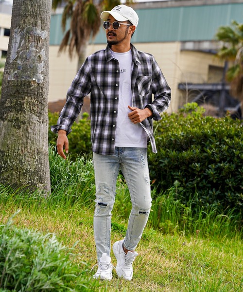 RTEG チェック柄シャツ Sサイズ RTEGサッカーチェックロングシャツ（シャツ/ブラウス