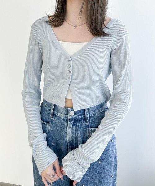 Heather（ヘザー）の「シアーラメカーディガン　118739（カーディガン/ボレロ・レディース・ピンク/グレー/ブルー・FREE）」の2枚目の写真