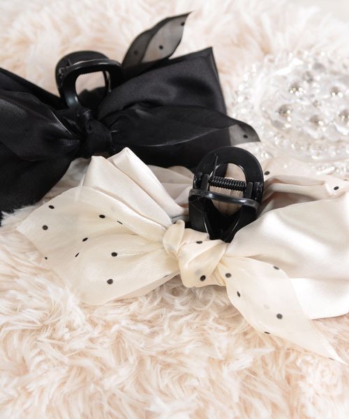 TONE SELECT GOODS（トーンセレクトグッズ）の「【float】リボン ドット 結びデザイン ヘアバンスクリップ（バレッタ/ヘアクリップ・レディース・オフホワイト/ブラック・FREE）」の10枚目の写真