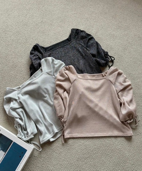 one after another NICE CLAUP（ワンアフターアナザーナイスクラップ）の「スクエアネックドロストラメトップス（Tシャツ/カットソー・レディース・ピンクベージュ/シルバー/ブラック・FREE）」の15枚目の写真