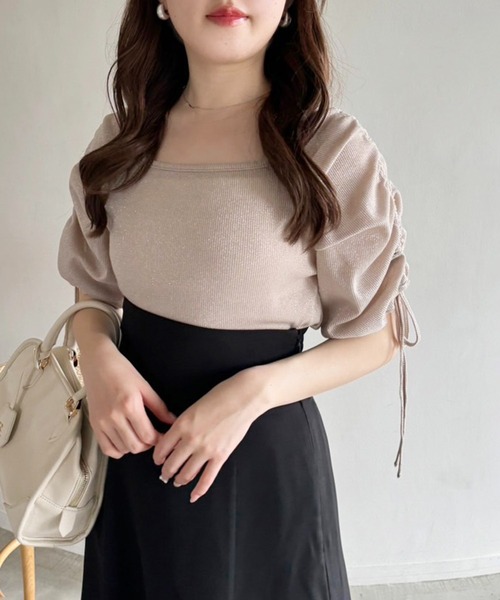 one after another NICE CLAUP（ワンアフターアナザーナイスクラップ）の「スクエアネックドロストラメトップス（Tシャツ/カットソー・レディース・ピンクベージュ/シルバー/ブラック・FREE）」の20枚目の写真