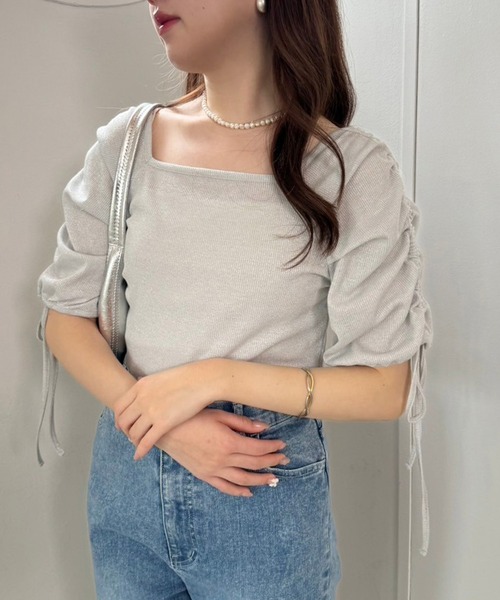 one after another NICE CLAUP（ワンアフターアナザーナイスクラップ）の「スクエアネックドロストラメトップス（Tシャツ/カットソー・レディース・ピンクベージュ/シルバー/ブラック・FREE）」の19枚目の写真