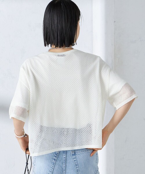 【シップス　ウィメン】〈手洗い可能〉メッシュ編 半袖 ニット プルオーバー SHIPS for women / シップスウィメン 〈手洗い可能〉メッシュ編