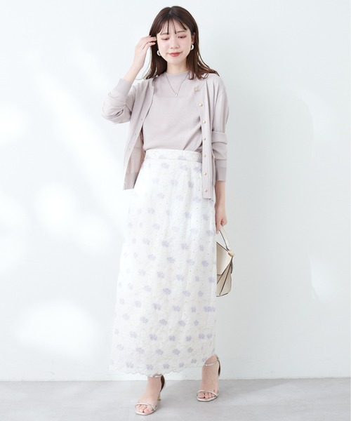 natural couture(ナチュラルクチュール)の「スカラップ配色線刺繍スカート(スカート・レディース・ネイビー/ミント/アイボリー・MEDIUM/LARGE)」の8枚目の写真