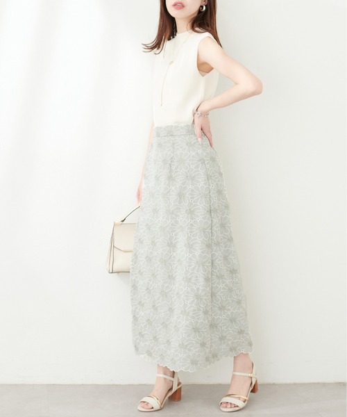 natural couture(ナチュラルクチュール)の「スカラップ配色線刺繍スカート(スカート・レディース・ネイビー/ミント/アイボリー・MEDIUM/LARGE)」の16枚目の写真