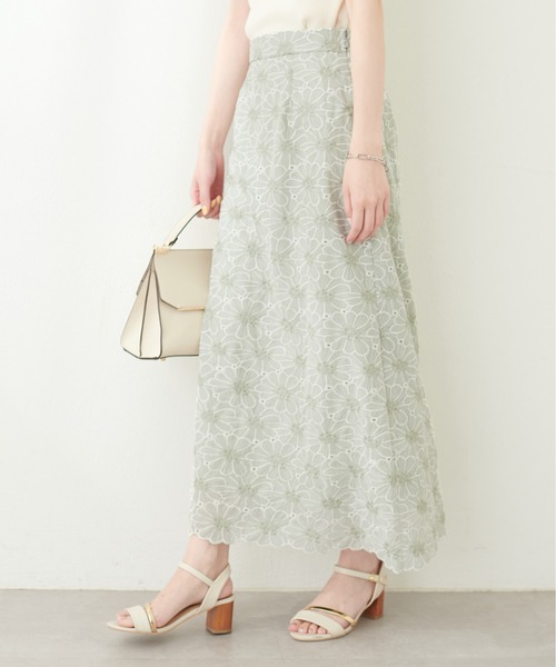 natural couture(ナチュラルクチュール)の「スカラップ配色線刺繍スカート(スカート・レディース・ネイビー/ミント/アイボリー・MEDIUM/LARGE)」の14枚目の写真