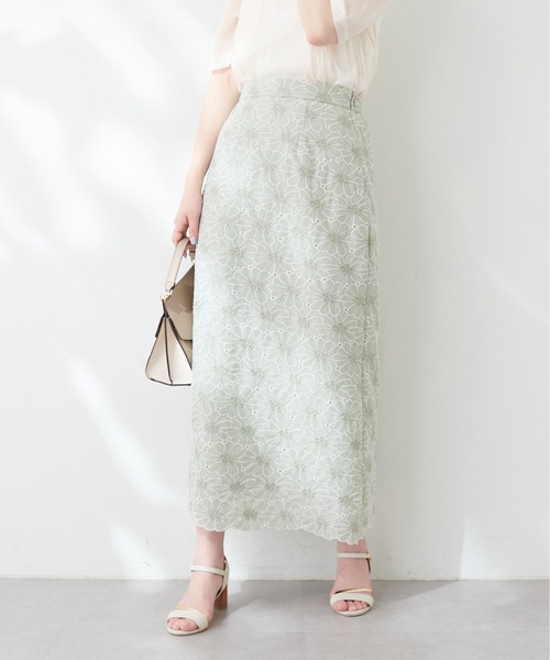 natural couture(ナチュラルクチュール)の「スカラップ配色線刺繍スカート(スカート・レディース・ネイビー/ミント/アイボリー・MEDIUM/LARGE)」の18枚目の写真