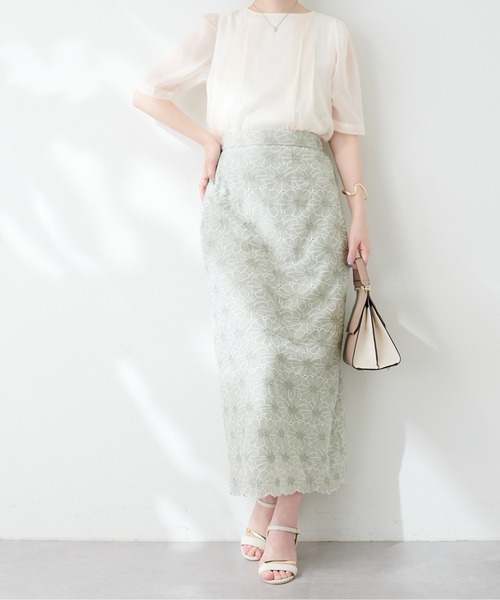 natural couture(ナチュラルクチュール)の「スカラップ配色線刺繍スカート(スカート・レディース・ネイビー/ミント/アイボリー・MEDIUM/LARGE)」の20枚目の写真