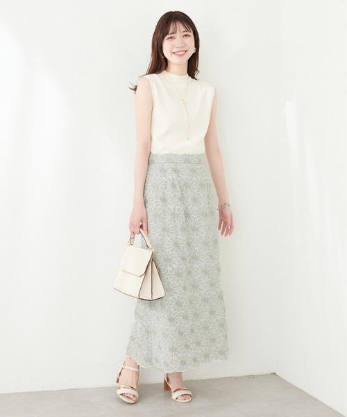natural couture(ナチュラルクチュール)の「スカラップ配色線刺繍スカート(スカート・レディース・ネイビー/ミント/アイボリー・MEDIUM/LARGE)」の17枚目の写真