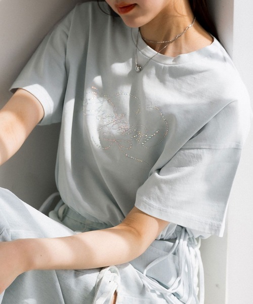 OLIVE des OLIVE（オリーブデオリーブ）の「カラフルTシャツ（Tシャツ/カットソー・レディース・サックスブルー/オフホワイト/チャコールグレー/サーモンピンク/オートミール/ミント/ラベンダー/スミクロ・FREE）」の6枚目の写真