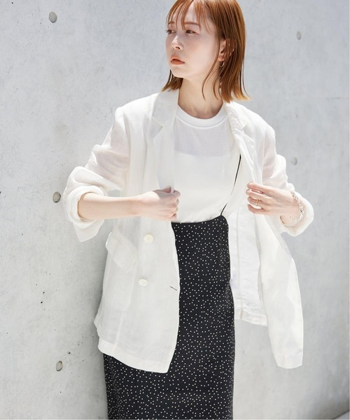 SLOBE IENA（スローブイエナ）の「《追加》ラミージョーゼットジャケット（テーラードジャケット・レディース・ブラック/ホワイト/ベージュ・FREE）」の2枚目の写真