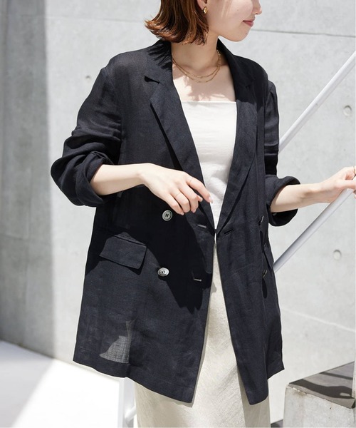 SLOBE IENA（スローブイエナ）の「《追加》ラミージョーゼットジャケット（テーラードジャケット・レディース・ブラック/ホワイト/ベージュ・FREE）」の3枚目の写真