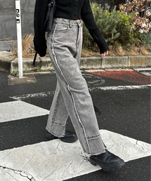 サイドフリンジスリットワイドデニム