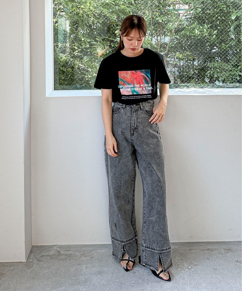 feepur（フェピュール）の「サイドフリンジスリットワイドデニム（デニムパンツ・レディース・ブラック/グレー/ブルー・SMALL/MEDIUM）」の5枚目の写真