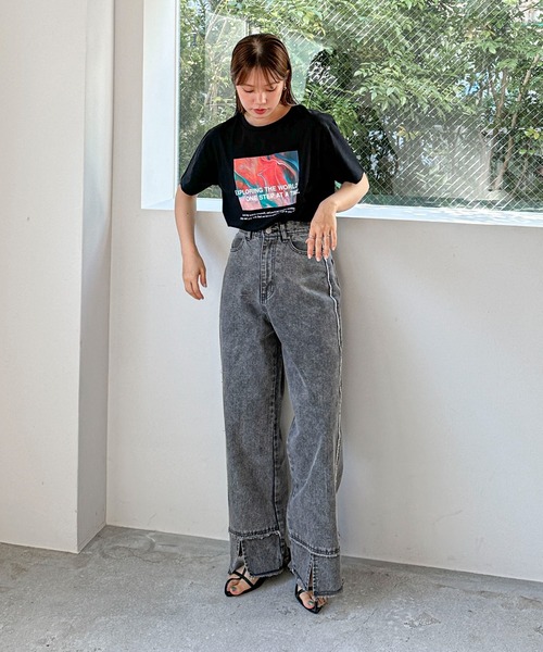 feepur（フェピュール）の「サイドフリンジスリットワイドデニム（デニムパンツ・レディース・ブラック/グレー/ブルー・SMALL/MEDIUM）」の6枚目の写真