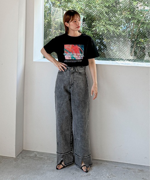 feepur（フェピュール）の「サイドフリンジスリットワイドデニム（デニムパンツ・レディース・ブラック/グレー/ブルー・SMALL/MEDIUM）」の7枚目の写真