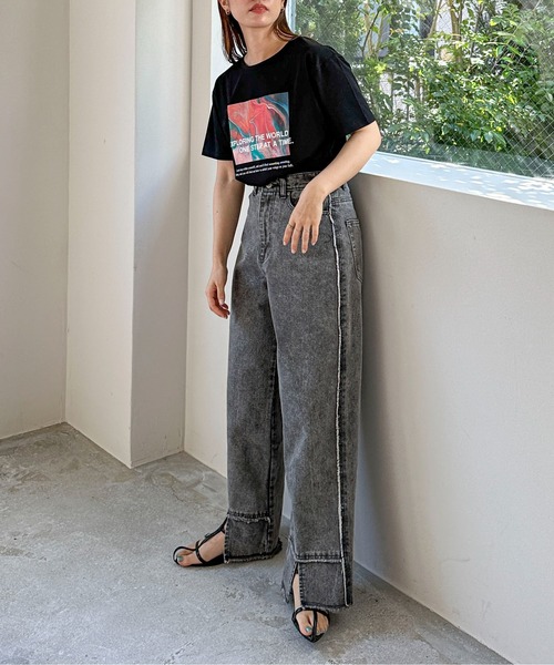 feepur（フェピュール）の「サイドフリンジスリットワイドデニム（デニムパンツ・レディース・ブラック/グレー/ブルー・SMALL/MEDIUM）」の10枚目の写真