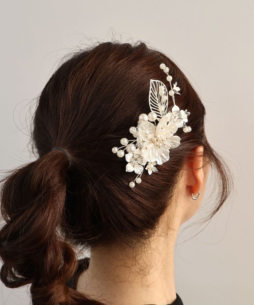 セール】シェルフラワー パール ビジュー クリップ（ヘアピン