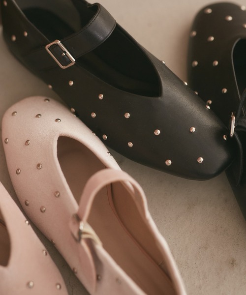 Juze（ジュゼ）の「スタッズメリージェーン（バレエシューズ・レディース・ブラック/ピンク・S/M/L）」の3枚目の写真