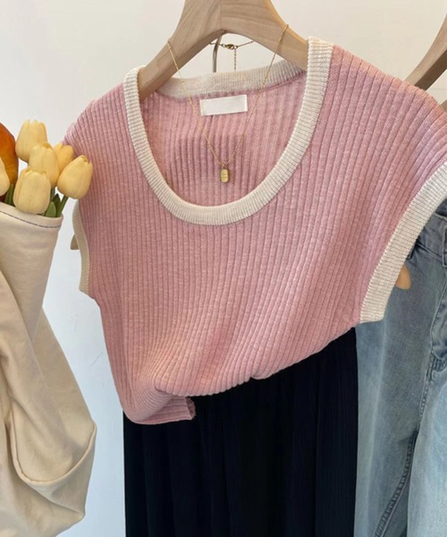 MAISON DE THERESE(メゾン ド テレーズ)の「ニットノースリーブトップス(ベスト・レディース・アイボリー/ピンク/グリーン/ブラック/ダークグレー・FREE)」の5枚目の写真