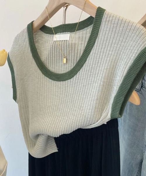 MAISON DE THERESE(メゾン ド テレーズ)の「ニットノースリーブトップス(ベスト・レディース・アイボリー/ピンク/グリーン/ブラック/ダークグレー・FREE)」の10枚目の写真