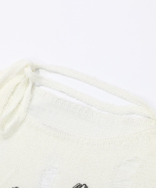 HOOK(フック)の「【HOOK】for girls バタフライプリントダメージ透かしトップス(Tシャツ/カットソー・レディース・ホワイト・L/M/S)」の11枚目の写真