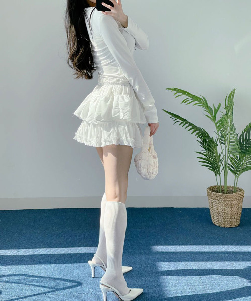 VIVID LADY（ビビッドレディー）の「フリルカンカン ミニスカート バレエコア フリルスカート  レディース スカート（スカート・レディース・ブラック/ホワイト・FREE）」の12枚目の写真