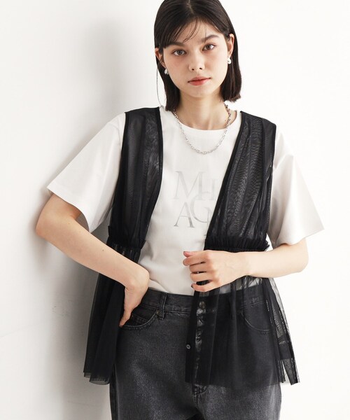 THE SHOP TK (ザ ショップ ティーケー )の「◆チュールギャザーベスト【洗える】(ベスト・レディース・オフホワイト/ブラック・99)」の1枚目の写真