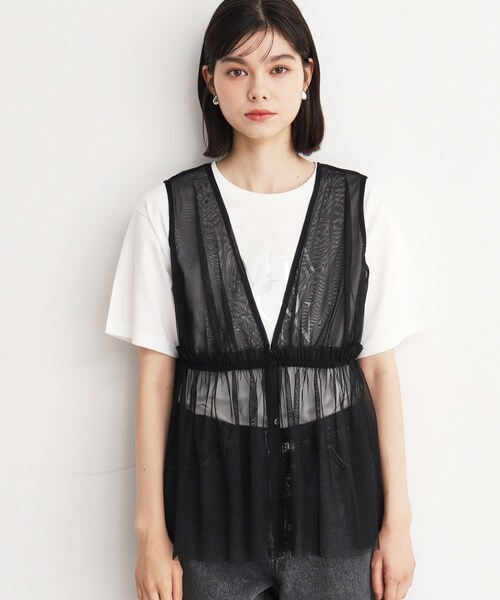 THE SHOP TK (ザ ショップ ティーケー )の「◆チュールギャザーベスト【洗える】(ベスト・レディース・オフホワイト/ブラック・99)」の3枚目の写真