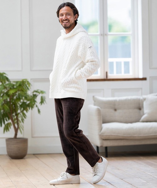 CALL&RESPONSE(コールアンドレスポンス)の「mpa3527-ヘリンボーン-ニットパーカー-サイセンタク(パーカー・メンズ・ベージュ/ホワイト・2/4/5)」の6枚目の写真