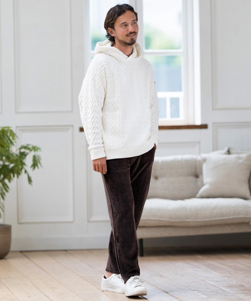 CALL&RESPONSE(コールアンドレスポンス)の「mpa3527-ヘリンボーン-ニットパーカー-サイセンタク(パーカー・メンズ・ベージュ/ホワイト・2/4/5)」の8枚目の写真