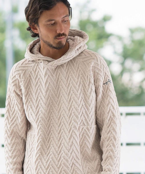 CALL&RESPONSE(コールアンドレスポンス)の「mpa3527-ヘリンボーン-ニットパーカー-サイセンタク(パーカー・メンズ・ベージュ/ホワイト・2/4/5)」の11枚目の写真