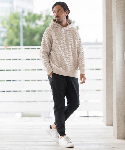 CALL&RESPONSE(コールアンドレスポンス)の「mpa3527-ヘリンボーン-ニットパーカー-サイセンタク(パーカー・メンズ・ベージュ/ホワイト・2/4/5)」の12枚目の写真