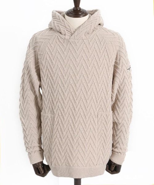 CALL&RESPONSE(コールアンドレスポンス)の「mpa3527-ヘリンボーン-ニットパーカー-サイセンタク(パーカー・メンズ・ベージュ/ホワイト・2/4/5)」の14枚目の写真