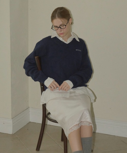 GIUNON（ジウノン）の「long sleeve v-neck knit / ロングスリーブVネックニット（ニット/セーター・レディース・グレー/レッド/イエロー/ネイビー・FREE）」の11枚目の写真