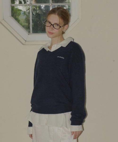 GIUNON（ジウノン）の「long sleeve v-neck knit / ロングスリーブVネックニット（ニット/セーター・レディース・グレー/レッド/イエロー/ネイビー・FREE）」の17枚目の写真