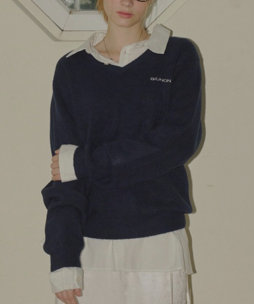 GIUNON（ジウノン）の「long sleeve v-neck knit / ロングスリーブVネックニット（ニット/セーター・レディース・グレー/レッド/イエロー/ネイビー・FREE）」の12枚目の写真