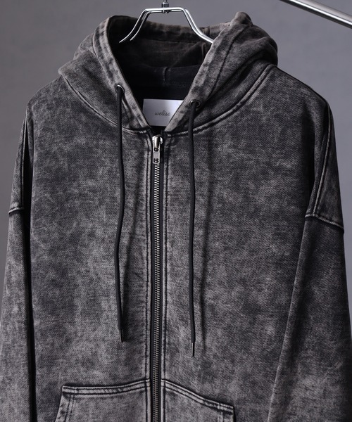 welise（ウェライズ）の「【welise × 犬飼京 -ephemeral-】 ケミカルオーバーダイ ヘビーウェイトスウェット ダブルジップアップパーカー（パーカー・メンズ・ブラック/ライトグレー/ダークブラウン/ブラック系1・S/M/L）」の6枚目の写真