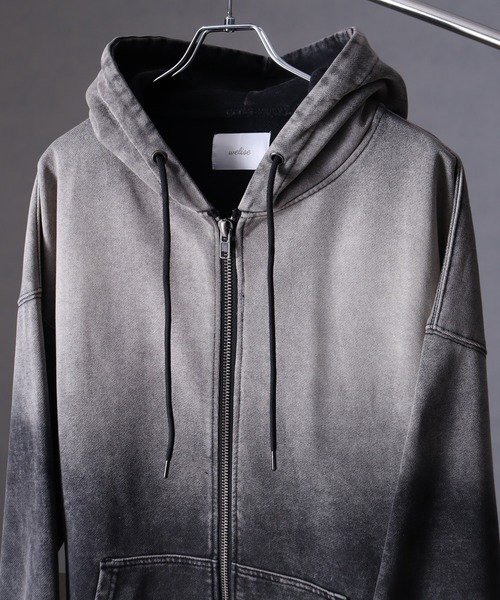 welise（ウェライズ）の「【welise × 犬飼京 -ephemeral-】 ケミカルオーバーダイ ヘビーウェイトスウェット ダブルジップアップパーカー（パーカー・メンズ・ブラック/ライトグレー/ダークブラウン/ブラック系1・S/M/L）」の11枚目の写真