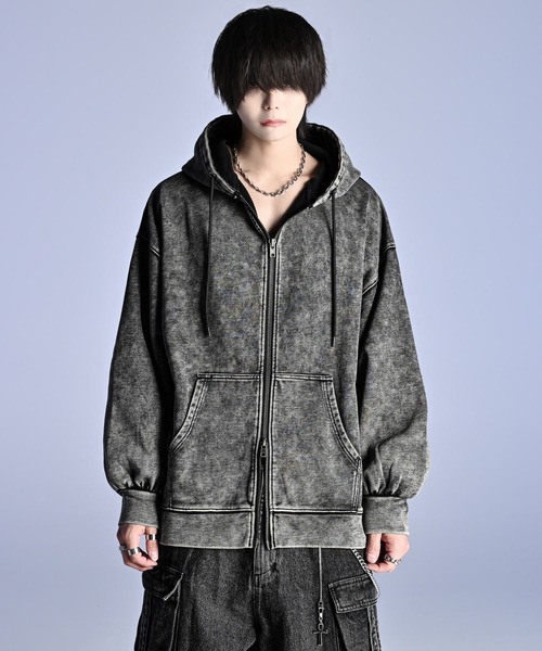 welise（ウェライズ）の「【welise × 犬飼京 -ephemeral-】 ケミカルオーバーダイ ヘビーウェイトスウェット ダブルジップアップパーカー（パーカー・メンズ・ブラック/ライトグレー/ダークブラウン/ブラック系1・S/M/L）」の21枚目の写真