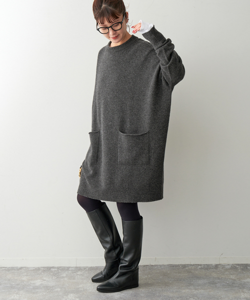 Spick & Span(スピックアンドスパン)の「クルーネック ワイドチュニック プルオーバー(ニット/セーター・レディース・チャコールグレー/ベージュ・FREE)」の5枚目の写真