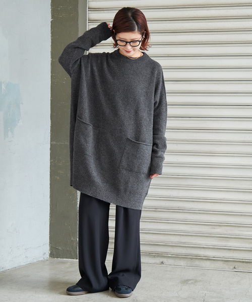 Spick & Span(スピックアンドスパン)の「クルーネック ワイドチュニック プルオーバー(ニット/セーター・レディース・チャコールグレー/ベージュ・FREE)」の13枚目の写真